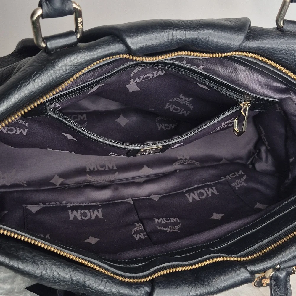 MCM Black Leather Handbag with Gold Accents